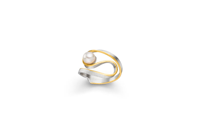 SILBER/GOLD RING MIT PERLE